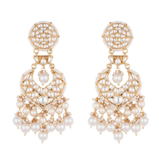 Gold Plated Faux Pearl And Stone Earrings