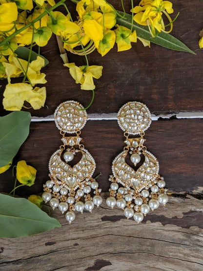 Gold Plated Faux Pearl And Stone Earrings