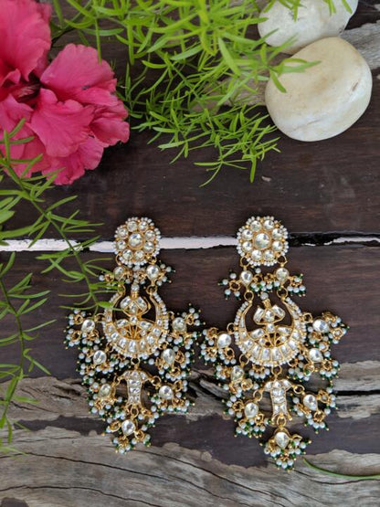 White Jadtar Stones Small Chand Baali With Tops