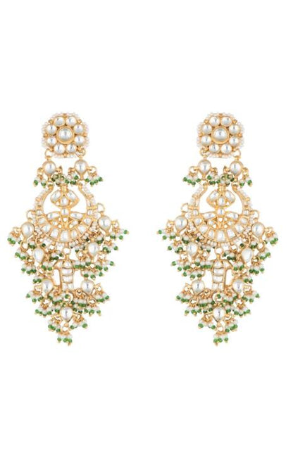 White Jadtar Stones Small Chand Baali With Tops