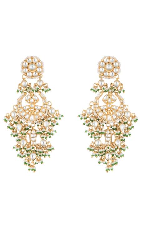 White Jadtar Stones Small Chand Baali With Tops