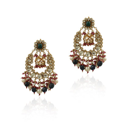 White And Green Stone Earring Beadded Blue Beads And White Pearsl With Light Pink Hangings