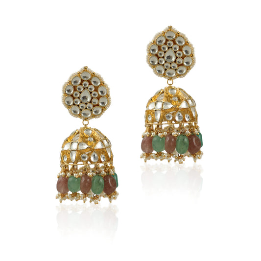 Sea Green And Pastel Pink Beads Jhumki