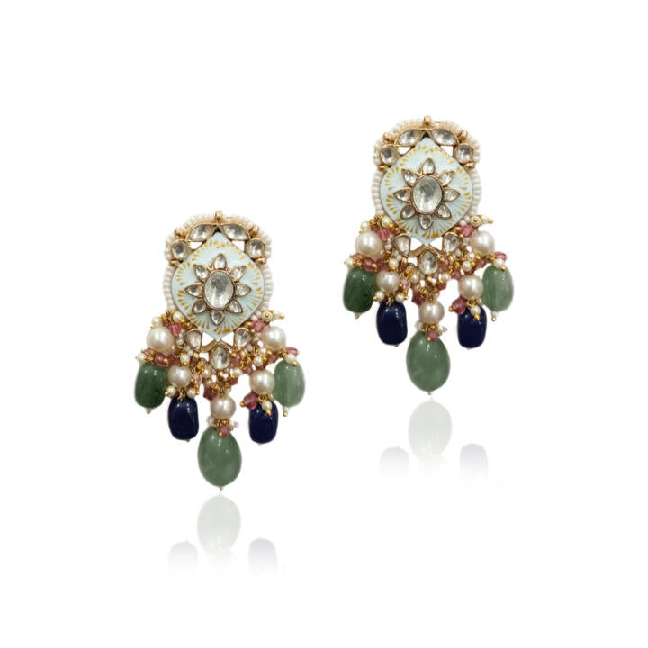 Firozi Meenakari Earring With Blue Beads