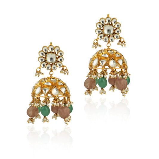 Sea Green And Pastel Pink Beads Jhumki