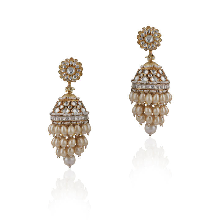 Jhumki Earings With Layers Of Pearls