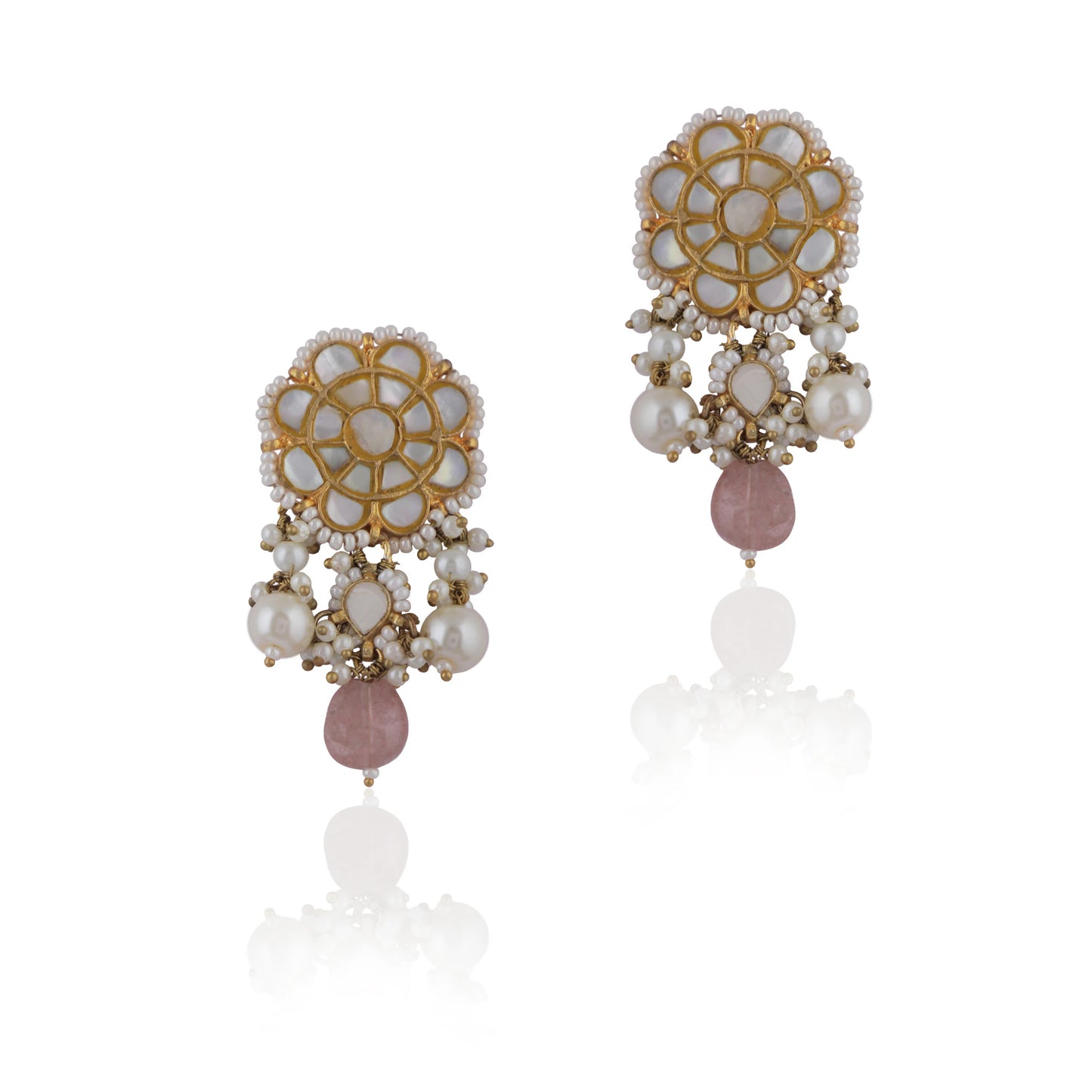 Pastel Pink Beads With White Pearl Seep Stone Studs