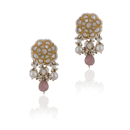 Pastel Pink Beads With White Pearl Seep Stone Studs
