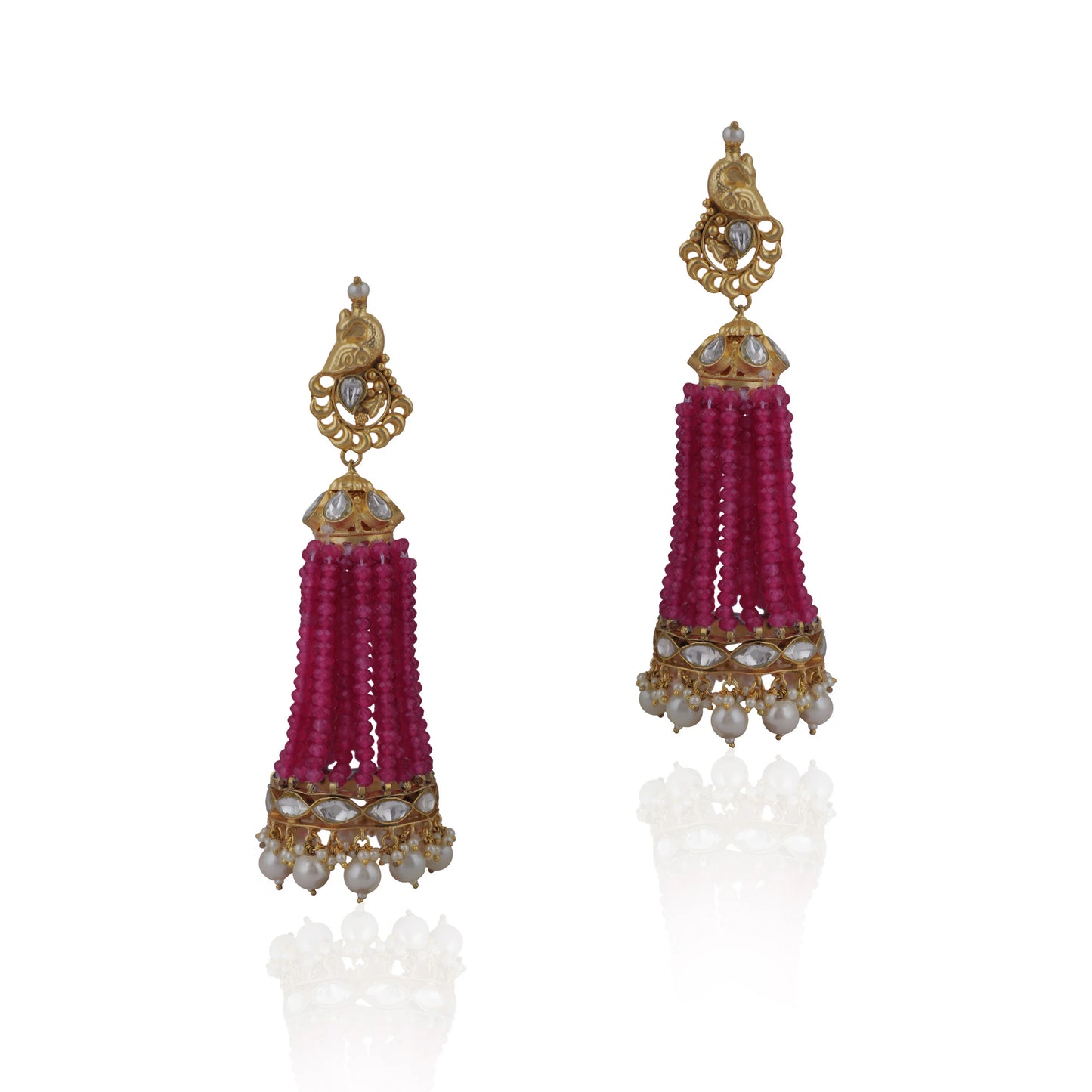 Pink Peacock Shape Flower Jhumki