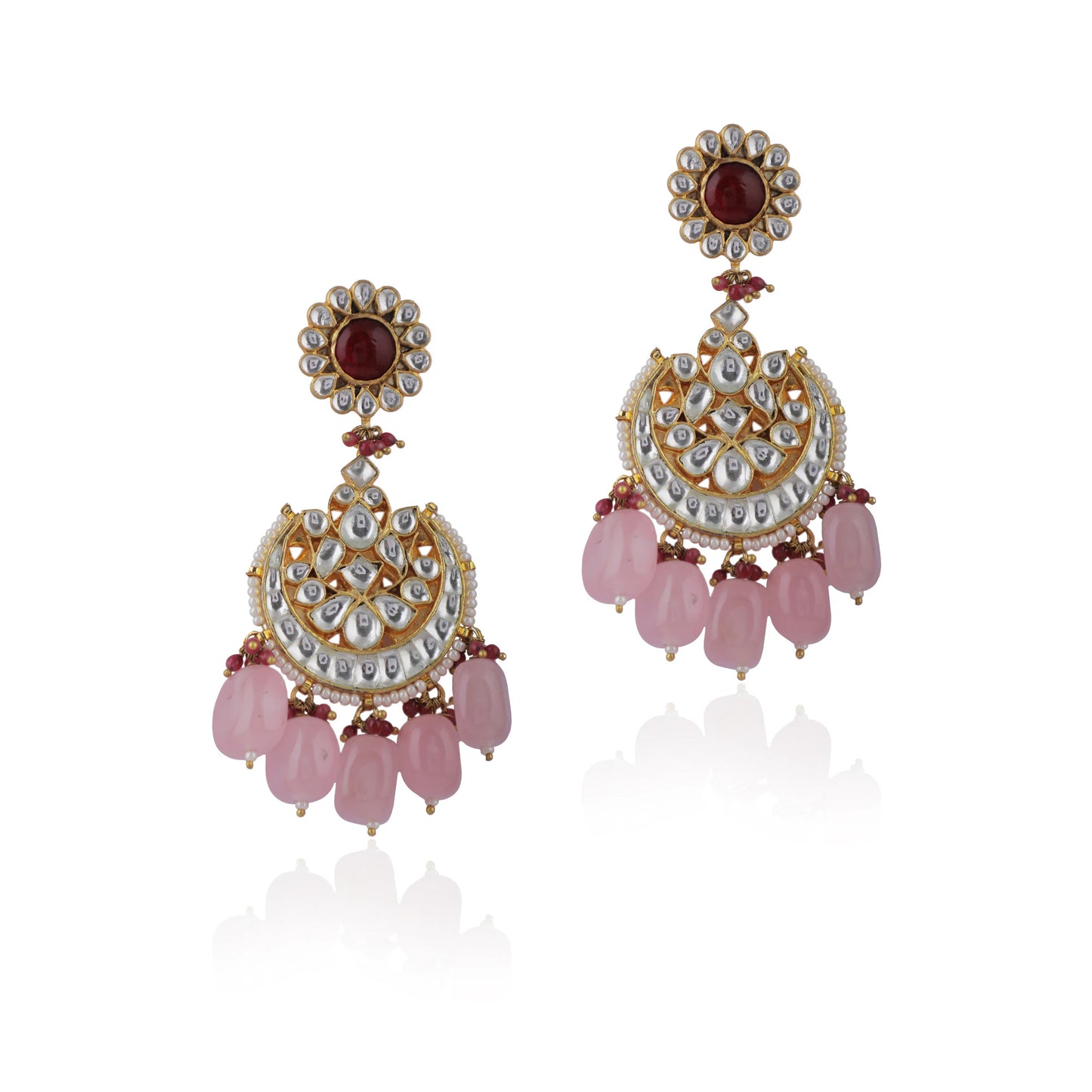 Light Pink Beads White Jadtar Chandbaali