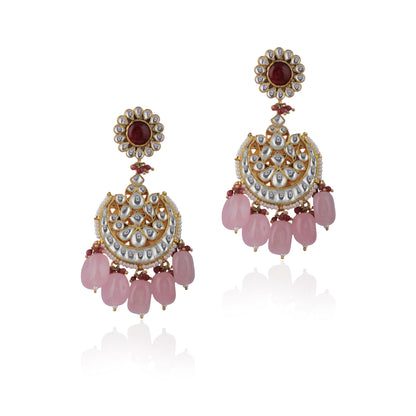 Light Pink Beads White Jadtar Chandbaali