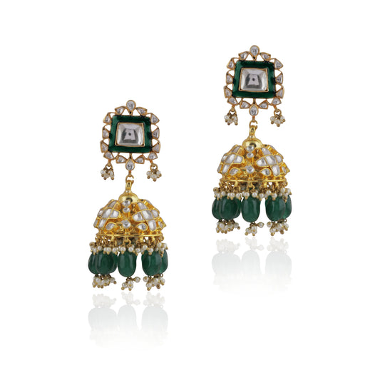 Green Meenakari White Jhumki