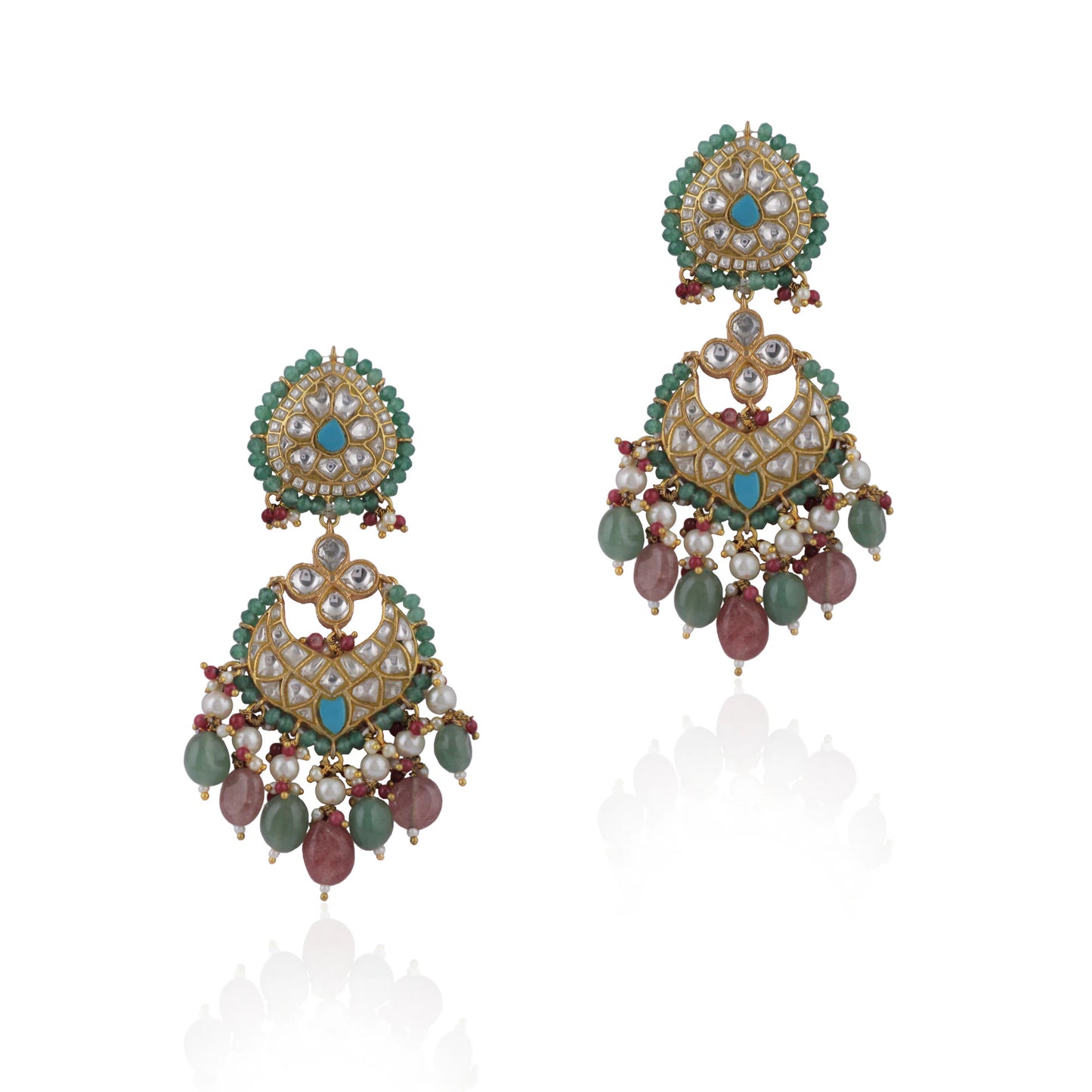 Firozi Earrings With Pastel Pink Beads