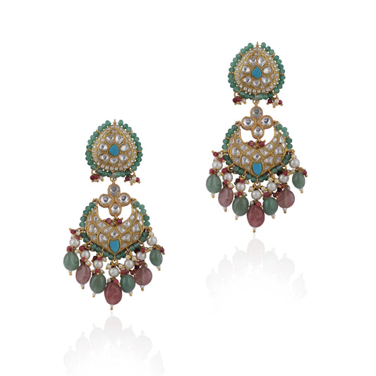Firozi Earrings With Pastel Pink Beads