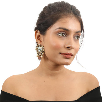 Firozi Meenakari Earring With Pink Drop