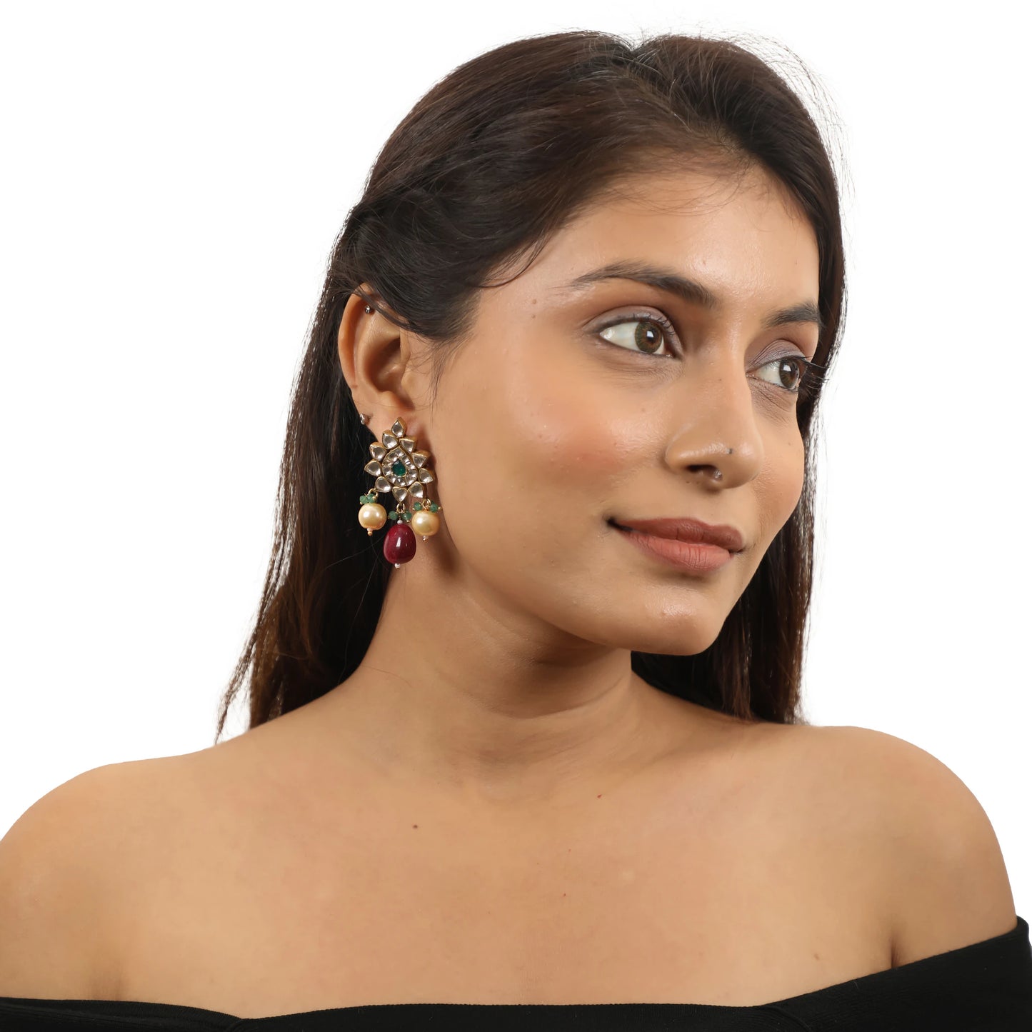 Pink And Green Floral Earrings