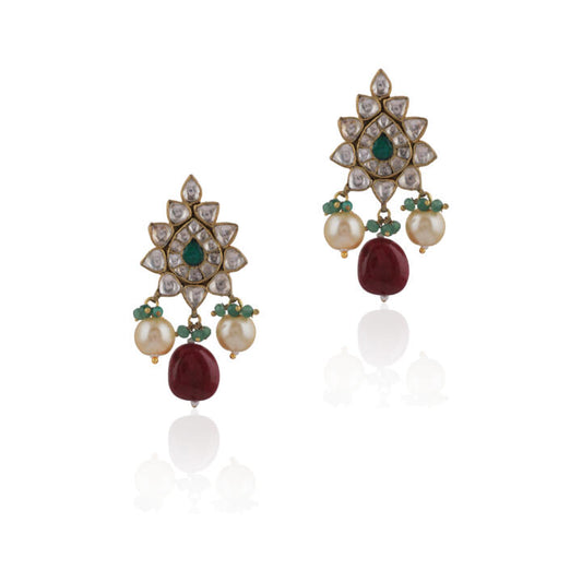 Pink And Green Floral Earrings
