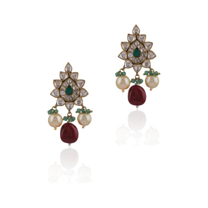 Pink And Green Floral Earrings