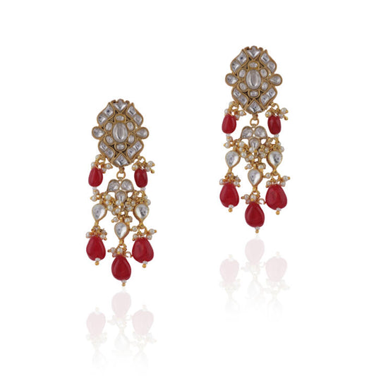 Pink Beads Jadtar Floral Earrings