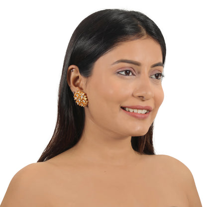Floral Jadtar Stone Stud Earrings
