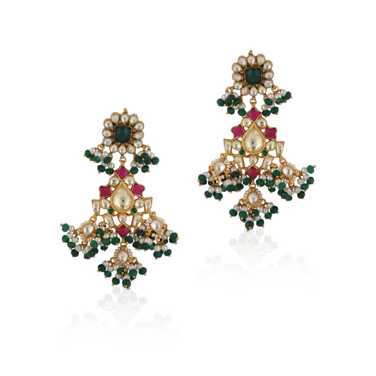 Pink And Green Flower Earrings