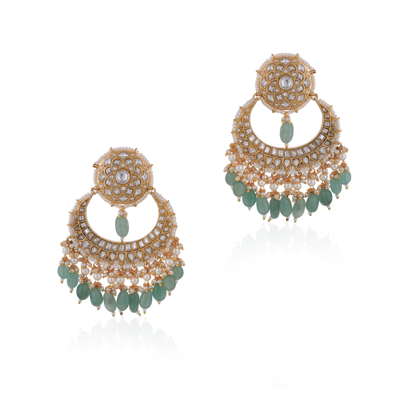 Gold Plated Chandbaali Drop Earrings Sea Green Beads Colour For Women & Girls