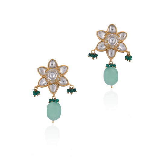 Riana Jadtar Stone Chandbaali With Sea Green Drop
