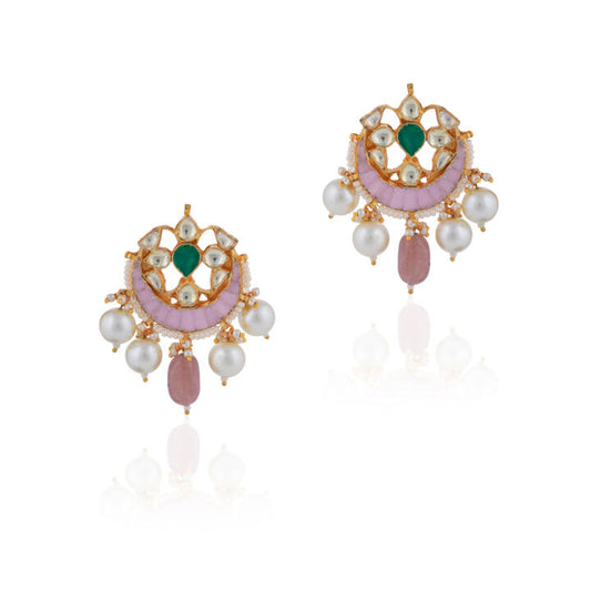 Light Pink Studs With White Pearl Jadtar Earrings