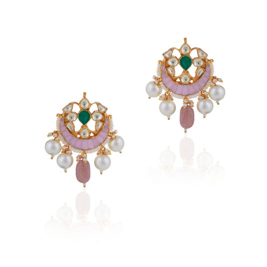 Light Pink Studs With White Pearl Jadtar Earrings