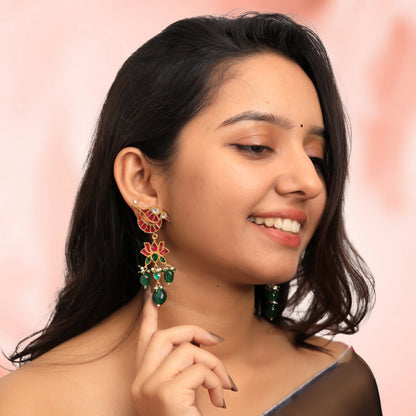 Red & Green Peacock Design Earrings