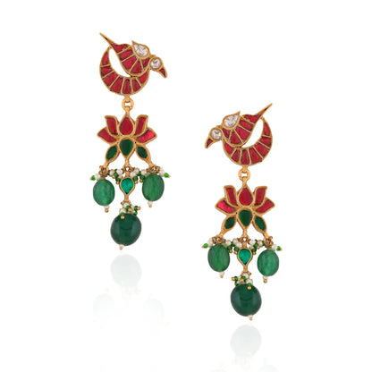 Red & Green Peacock Design Earrings