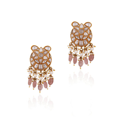 pink bead gold plated studs