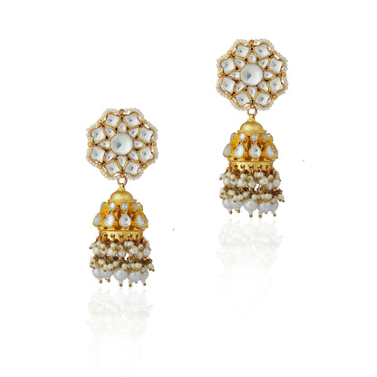 indian traditional wear white pearl jhumka