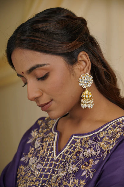 indian traditional wear white pearl jhumka