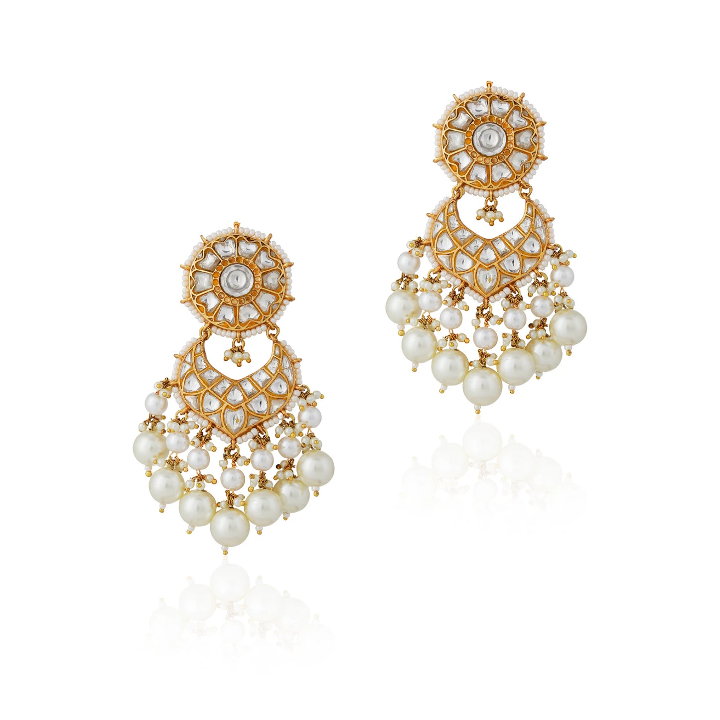 White pearl beaded jadtar embellished earrings