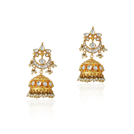 Floral gold plated jhumki with pearl