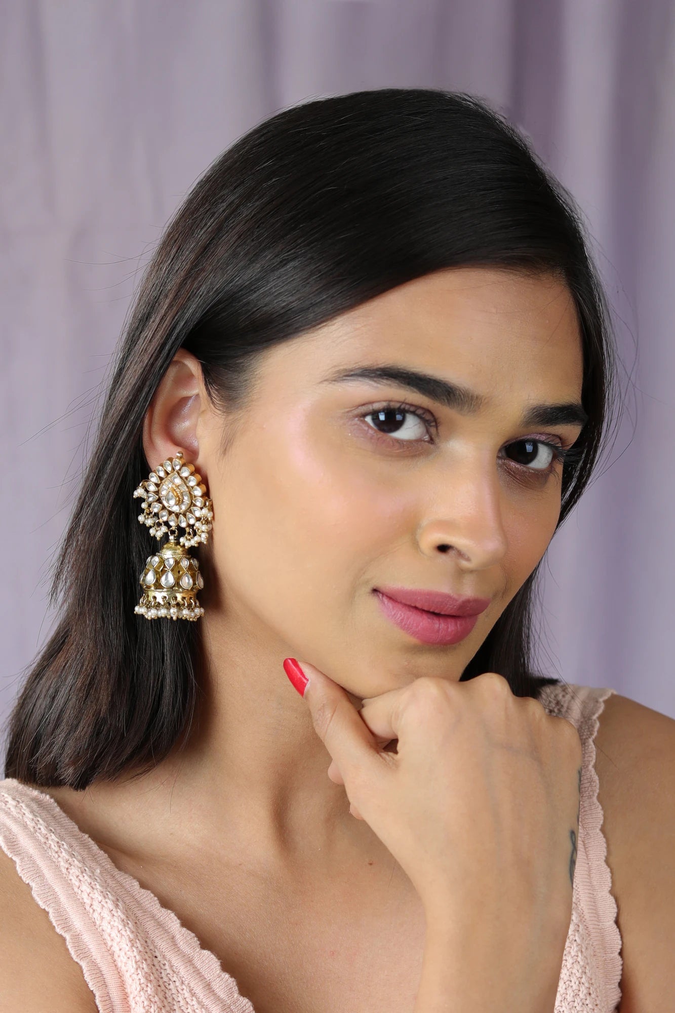 White jadtar jhumka/Bridesmaid jadau jhumka/wedding earrings