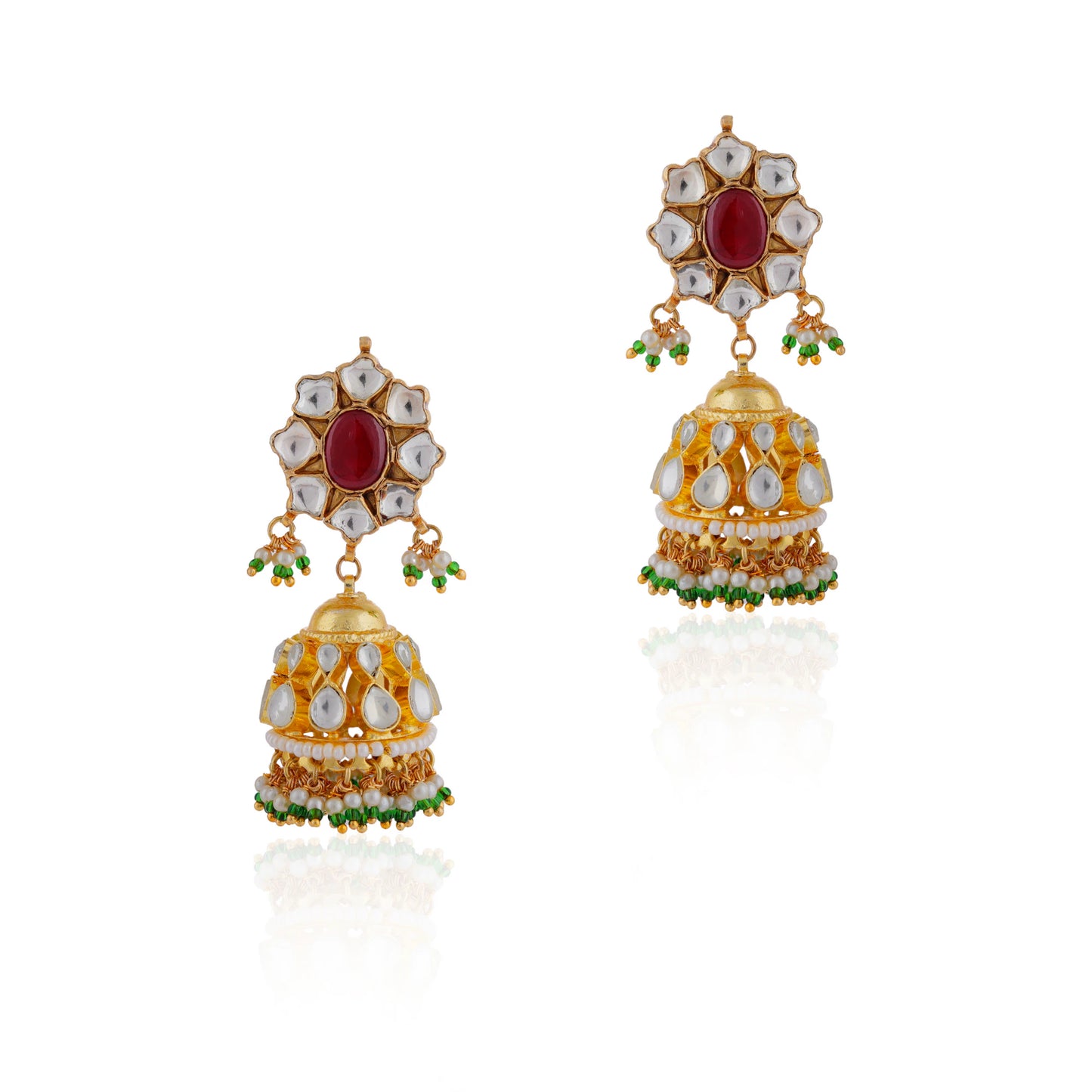 Pink and green gold plated jhumka