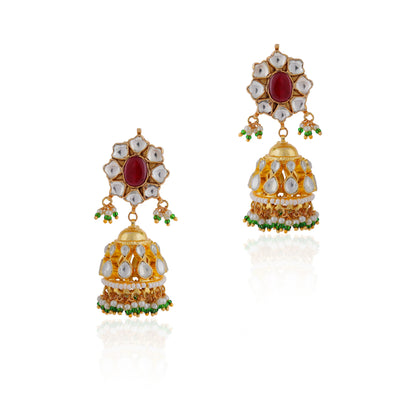 Pink and green gold plated jhumka