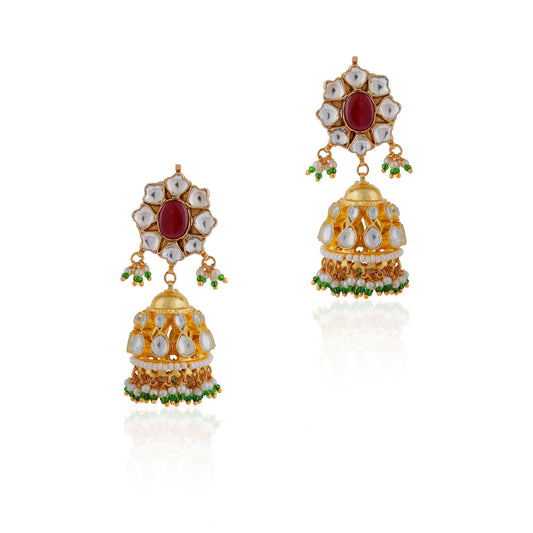 Pink and green gold plated jhumka