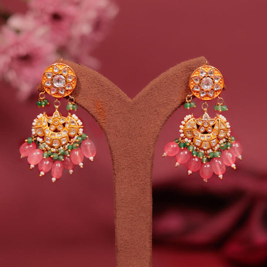 Light pink beads white jadtar small earrings