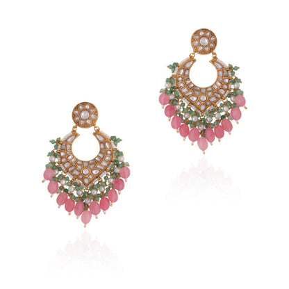 Pink embellished chandbaali with pearl