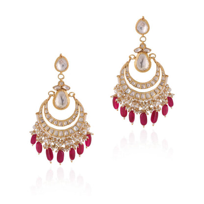 Traditional red drops kundan chandbali dangler earrings for women