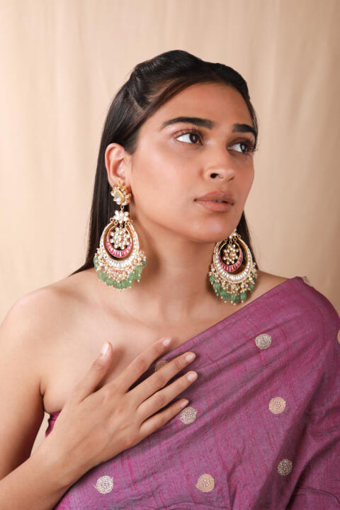 Gold plated ruby emerald pearl earrings /festive occasions