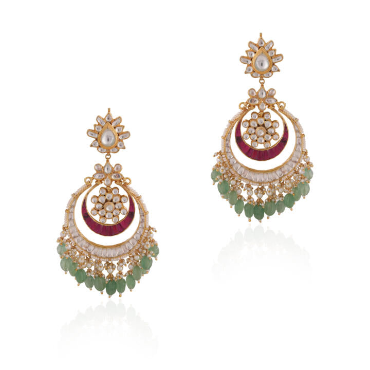 Gold plated ruby emerald pearl earrings /festive occasions