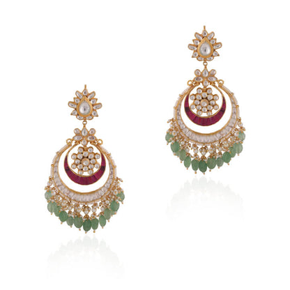 Gold plated ruby emerald pearl earrings /festive occasions