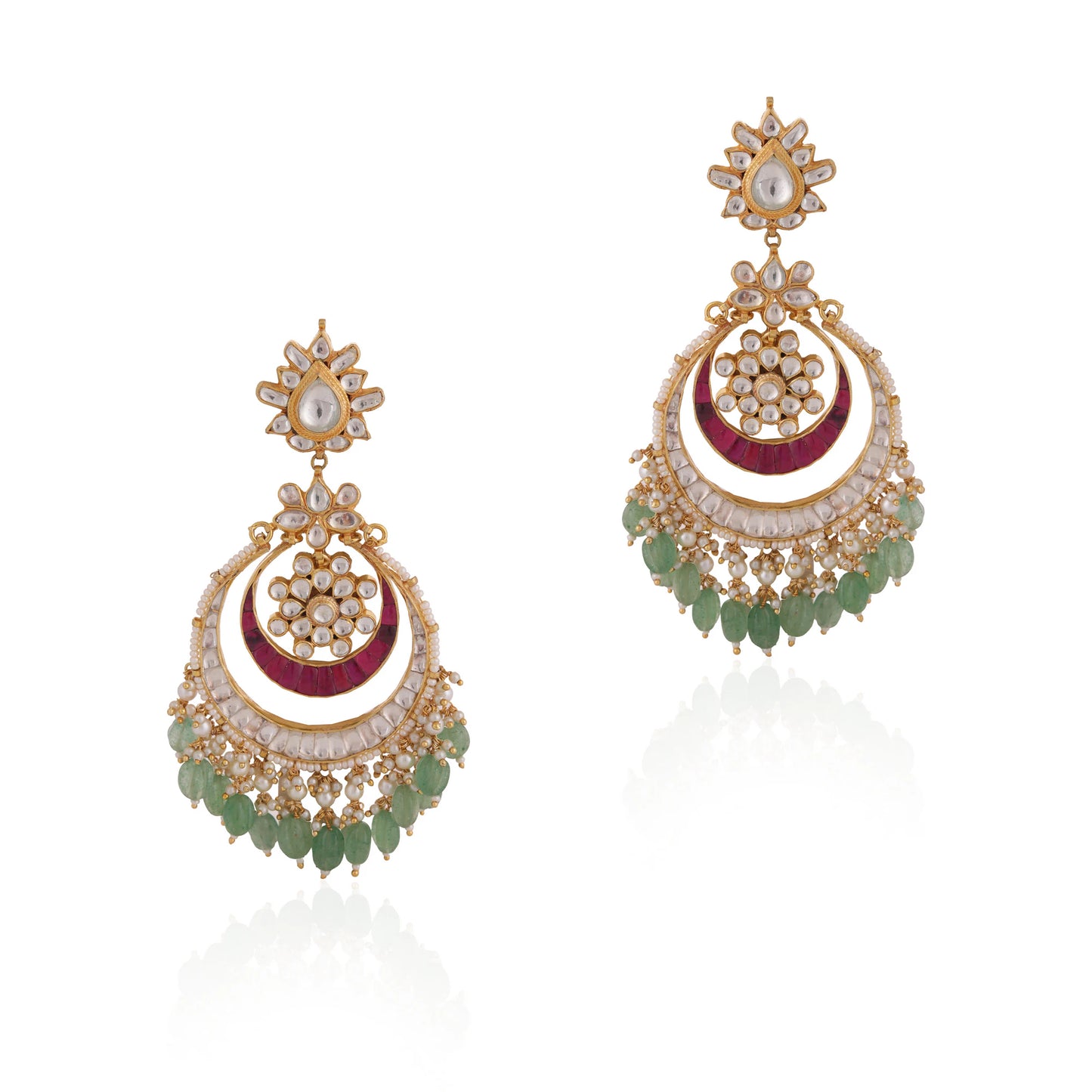 Gold plated ruby emerald pearl earrings /festive occasions