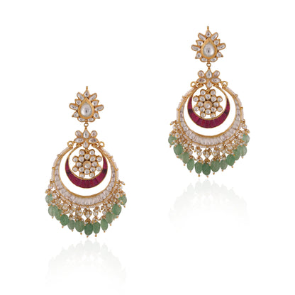 Gold plated ruby emerald pearl earrings /festive occasions