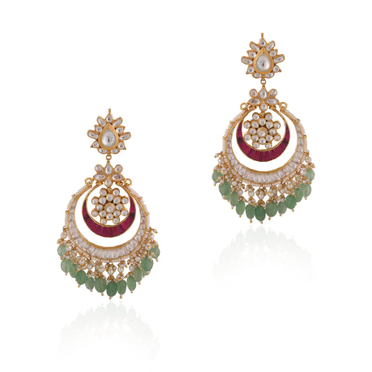 Gold plated ruby emerald pearl earrings /festive occasions