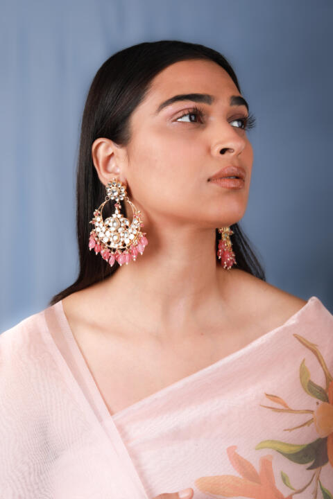 Multicolor gold plated jadau kundan earrings